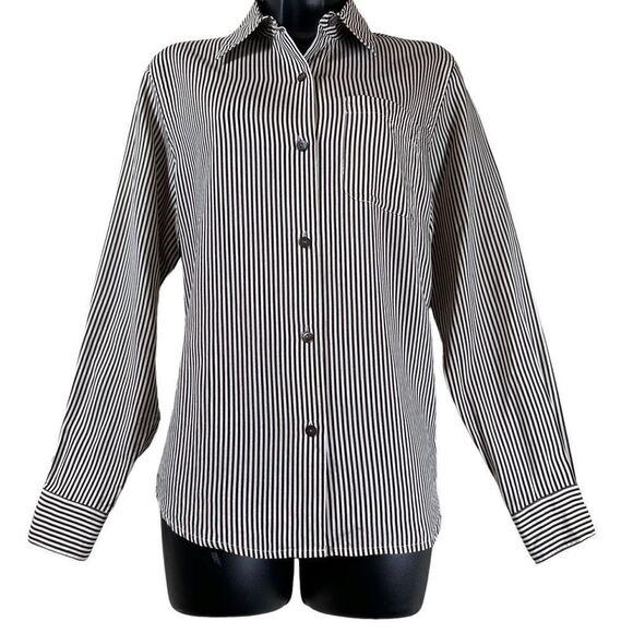 Vintage Lord & Taylor ￼100% Silk Pinstripe Longsleeve Buttondown Blouse Size 6P - Picture 1 of 7